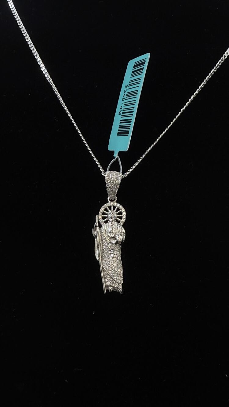 St. Jude Moissanite Pendant 2mm Curb Chain Necklace